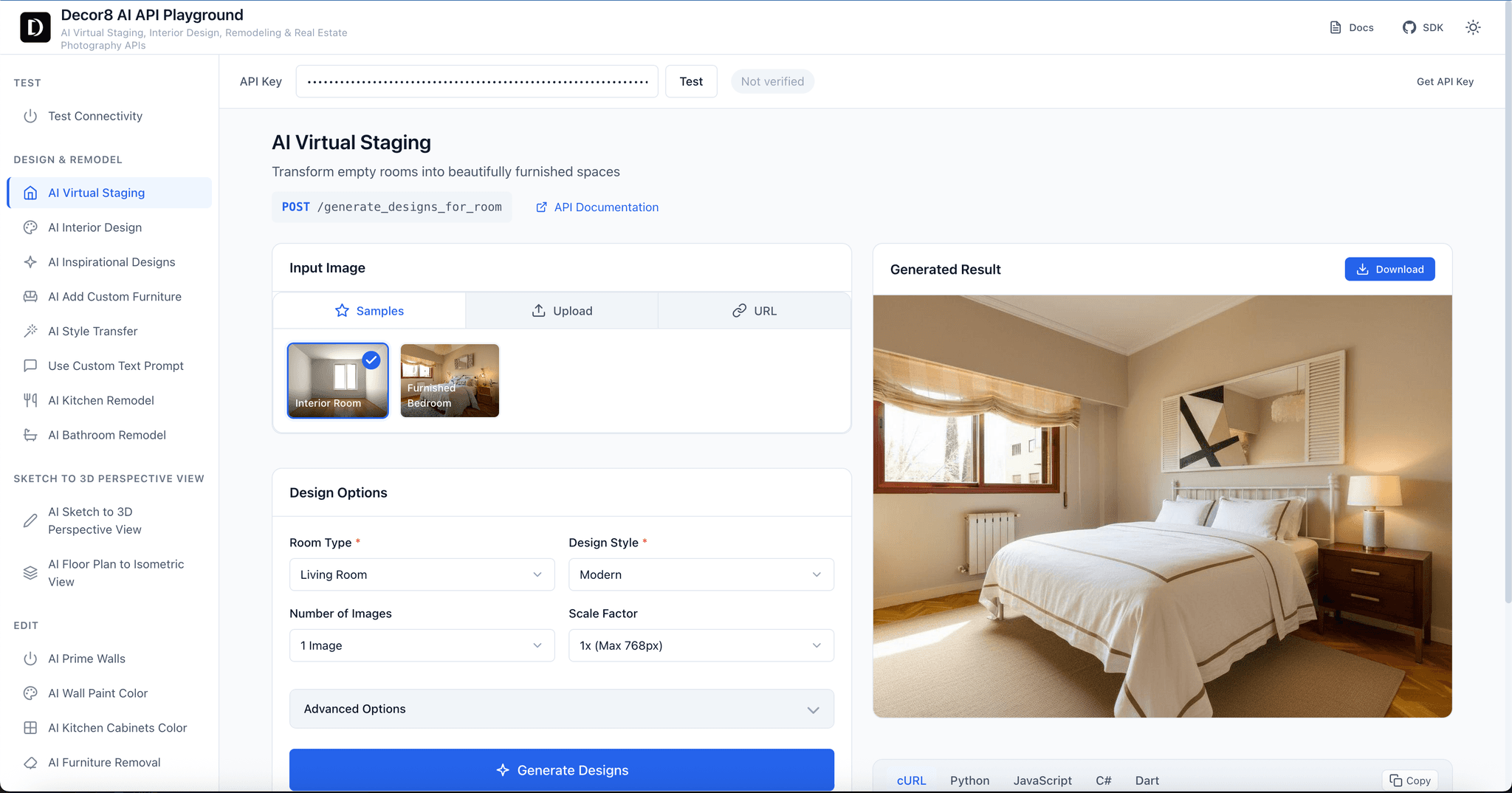 Interior design API in playground