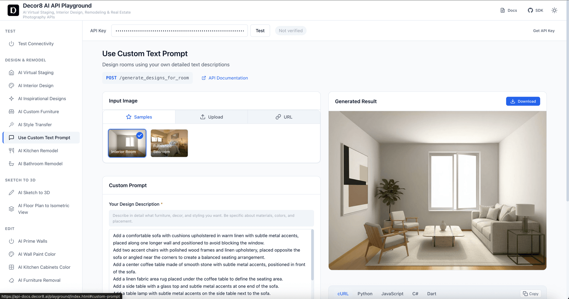 Custom Text Prompt API in playground