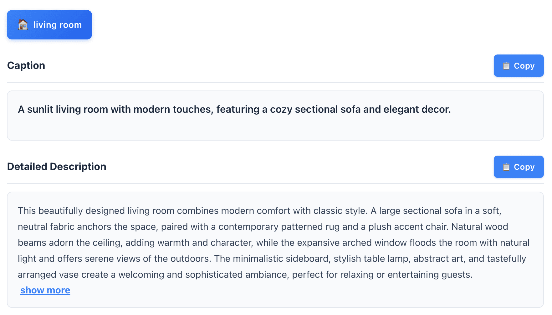 Property photo with AI-generated marketing caption