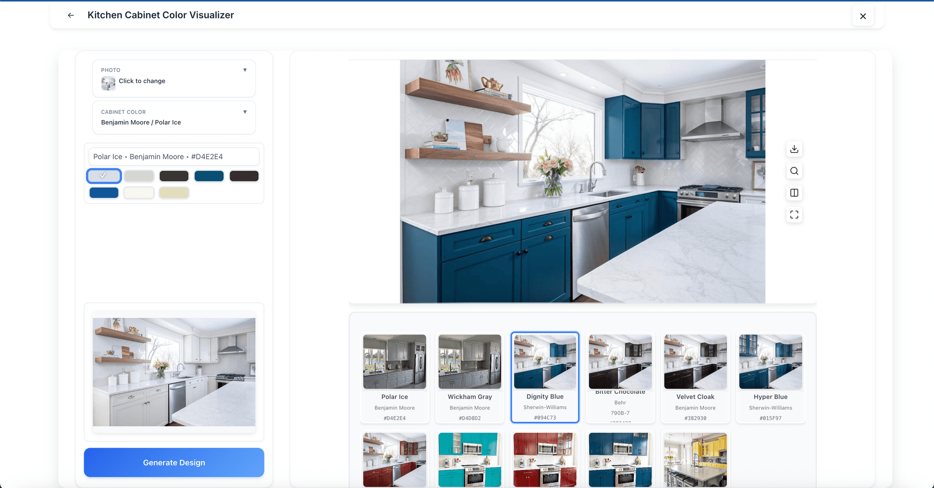Kitchen cabinet color visualizer in Decor8 AI web app