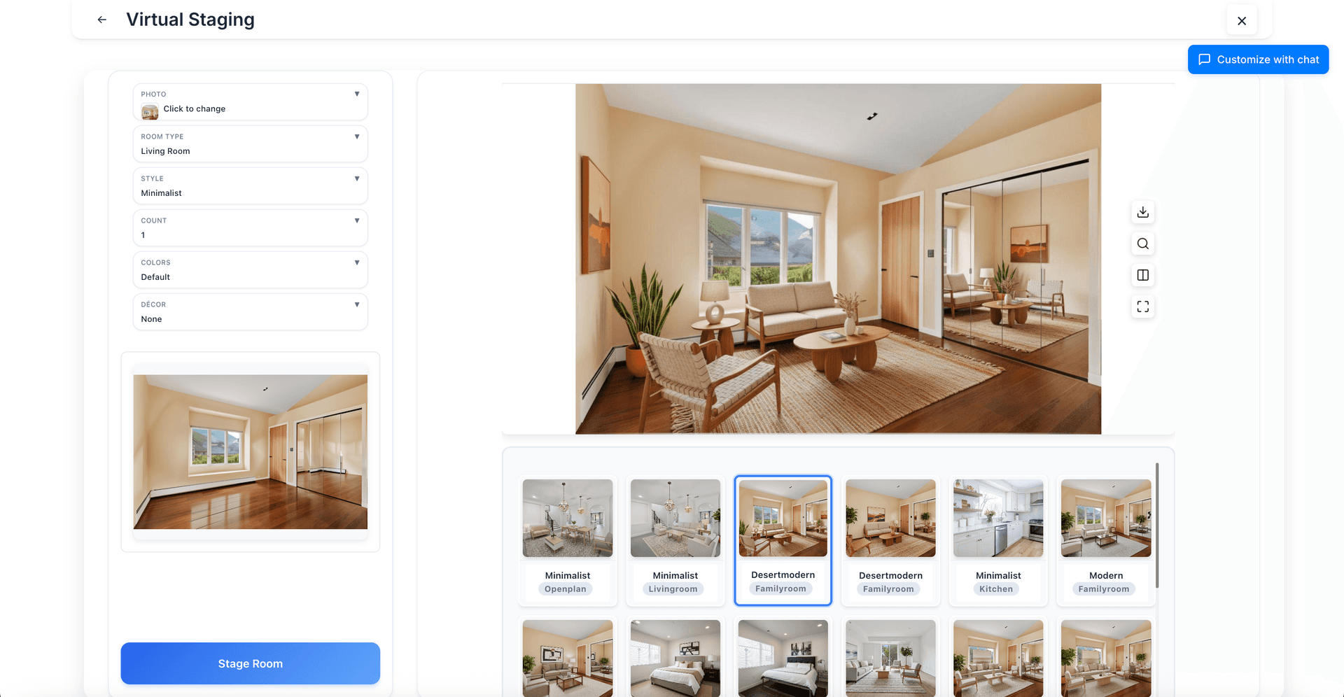 Virtual staging feature in Decor8 AI web app