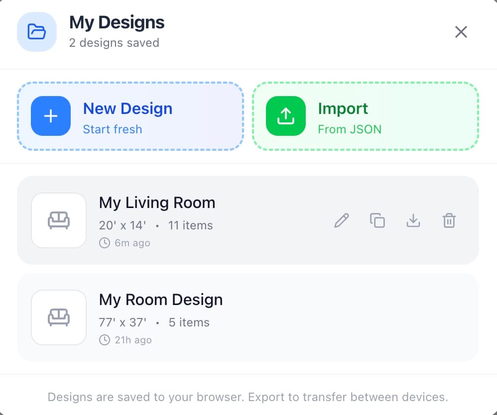 Save and import project dialog